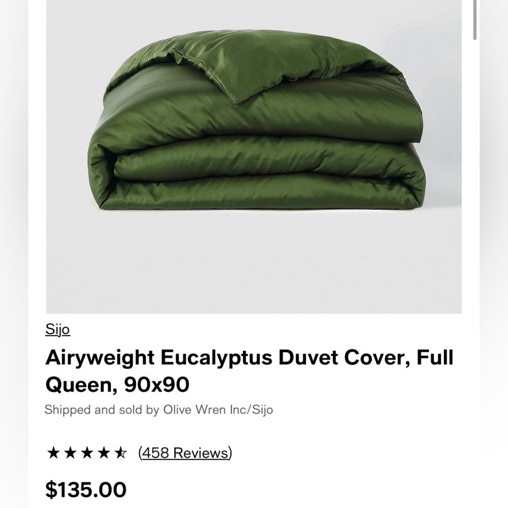 NWT Sijo Airyweight Eucalyptus Duvet Cover in Forest - Full/Queen 90x90